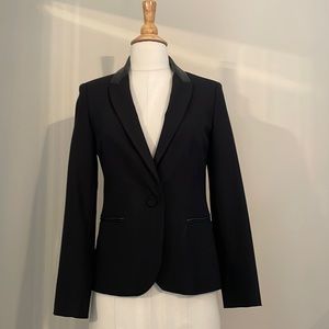 Zara Basic Black Blazer with Faux Leather Trim, XS